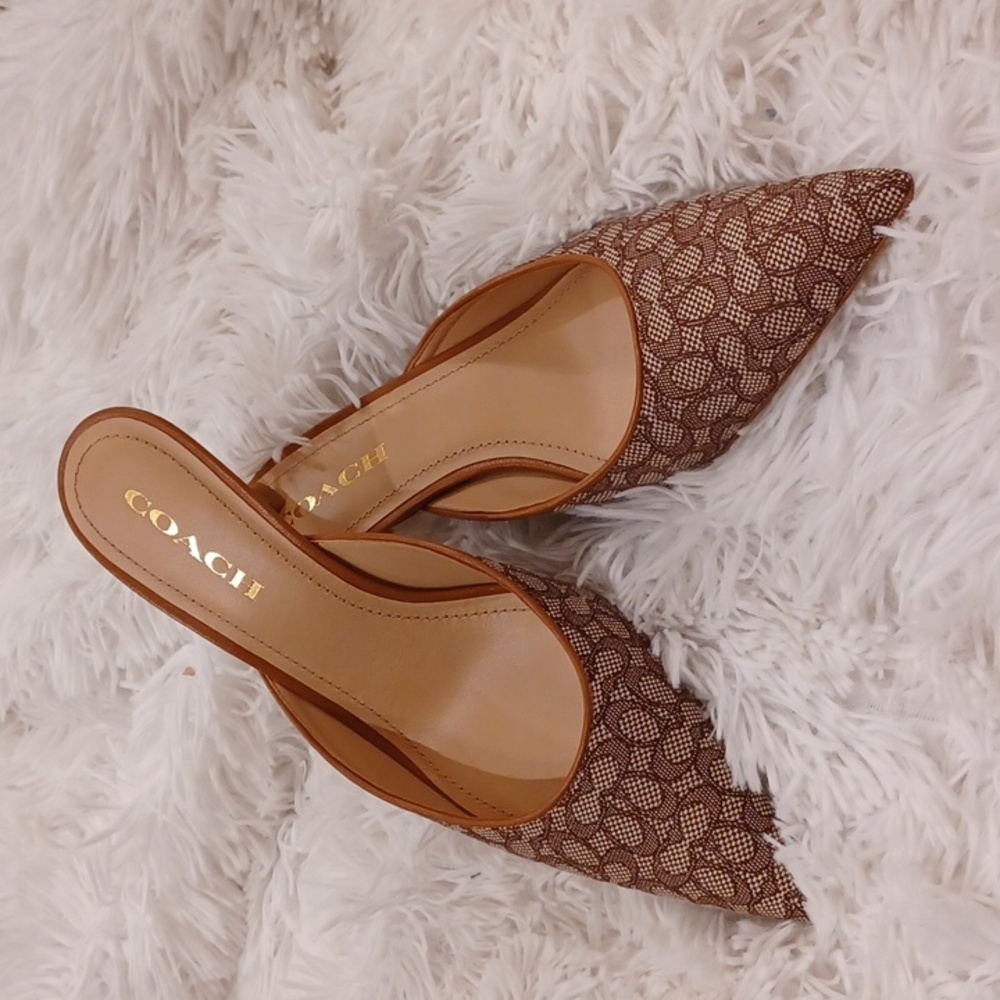 NEW COACH Signature Jacquard Renn Mule Heels In Micro Signature Jacquard Print - Picture 3 of 16